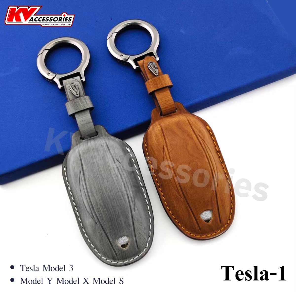 ซองหนังกุญแจลายไม้ สำหรับรุ่น Tesla1 Model S Model X